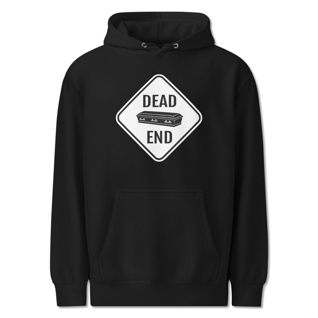 Dead End Coffin Road Sign Hoodie | Dark Humor Graphic Print Pullover Fleece