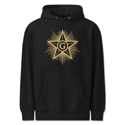 Freemason Blazing Star graphic hoodie featuring masonic enlightenment design pullover.
