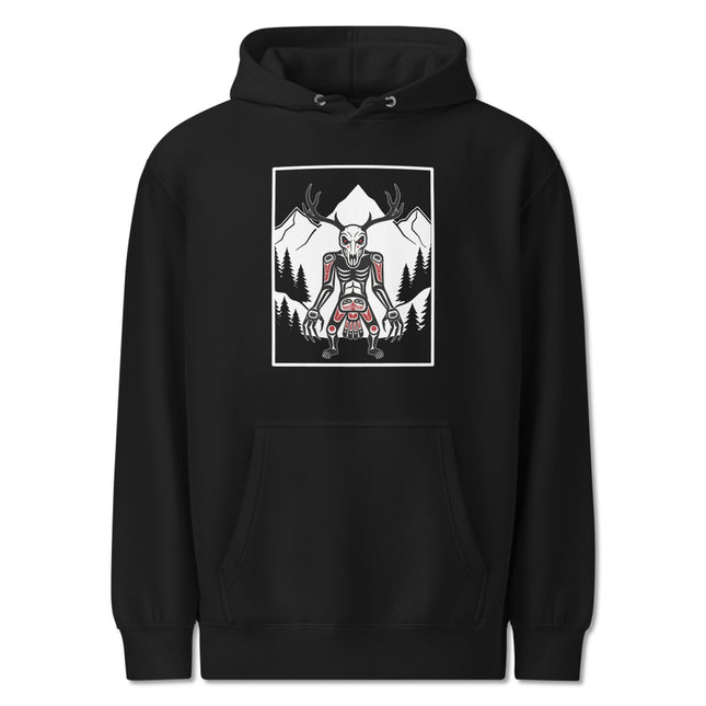 Wendigo Skull Antlers Hoodie | Cryptid Tribal Forest Graphic Pullover Fleece