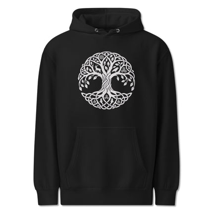 Celtic Tree of Life Yggdrasil knotwork graphic printed on unisex pullover hoodie.