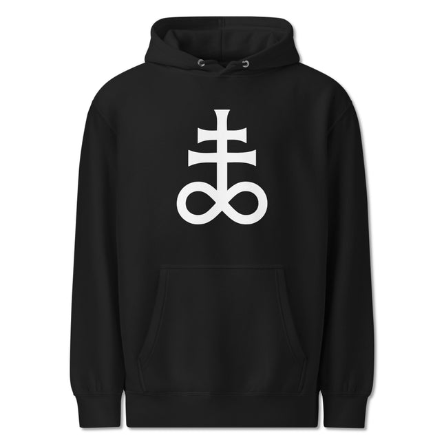 Leviathan Cross Black Hoodie | Alchemical Sulfur Symbol Pullover Hoodie