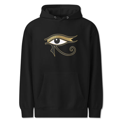 Eye of Horus ancient Egyptian graphic print on a unisex pullover hoodie sweatshirt.