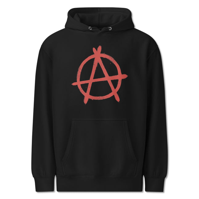 Anarchy Symbol Hoodie | Red Distressed Graphic Unisex Pullover Sweatshirt