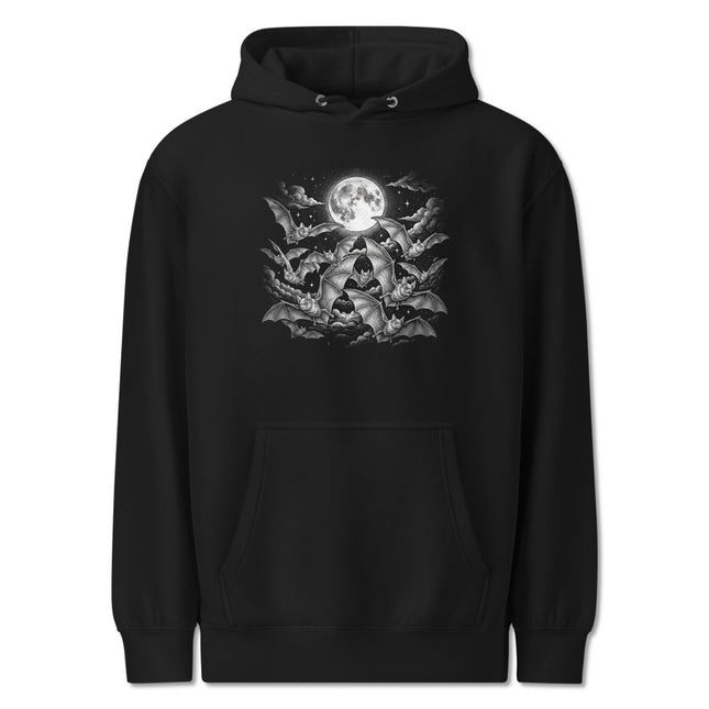 Bats Full Moon Hoodie | Gothic Night Sky Flying Bats Graphic Pullover Fleece