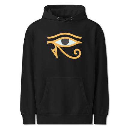 Ancient Egyptian Eye of Horus graphic print pullover hoodie for men and women.