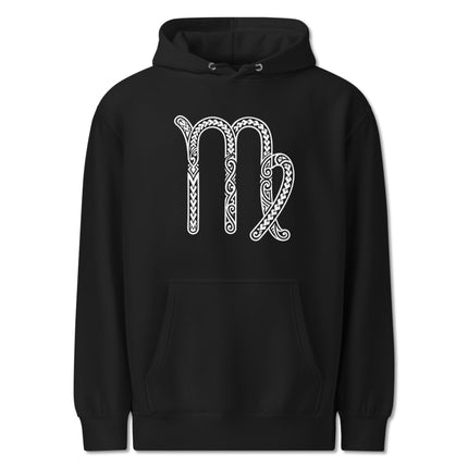 Ornate Celtic Knot Virgo Zodiac Symbol Astrology Pullover Hoodie featuring celestial designs.
