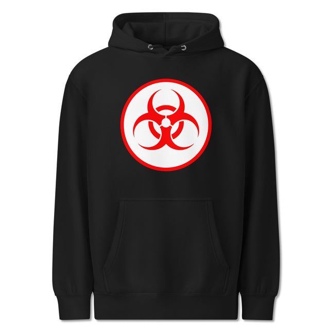 Red Biohazard Symbol Unisex Hoodie | Danger Warning Graphic Pullover Fleece
