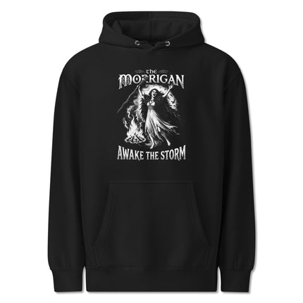 Celtic Mythology art hoodie featuring The Morrigan goddess in a gothic storm design print.