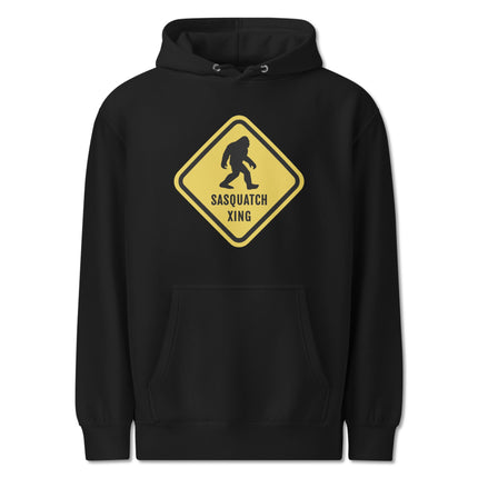 Sasquatch Xing Warning Sign Hoodie | Bigfoot Crossing Funny Pullover Hoodie