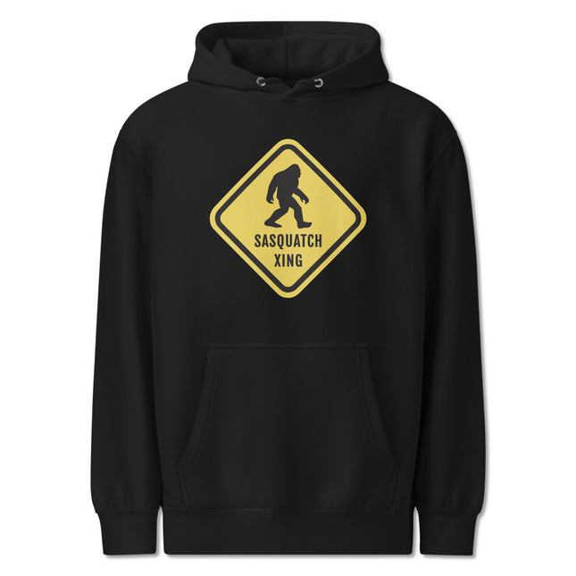 Sasquatch Xing Warning Sign Hoodie | Bigfoot Crossing Funny Pullover Hoodie