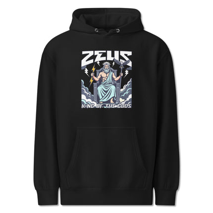 Zeus King of the Gods hoodie featuring a powerful Greek mythology lightning bolt graphic print.