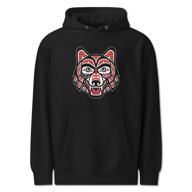 Tribal Wolf Head Art Hoodie | Indigenous Pacific Northwest Pullover Hoodie