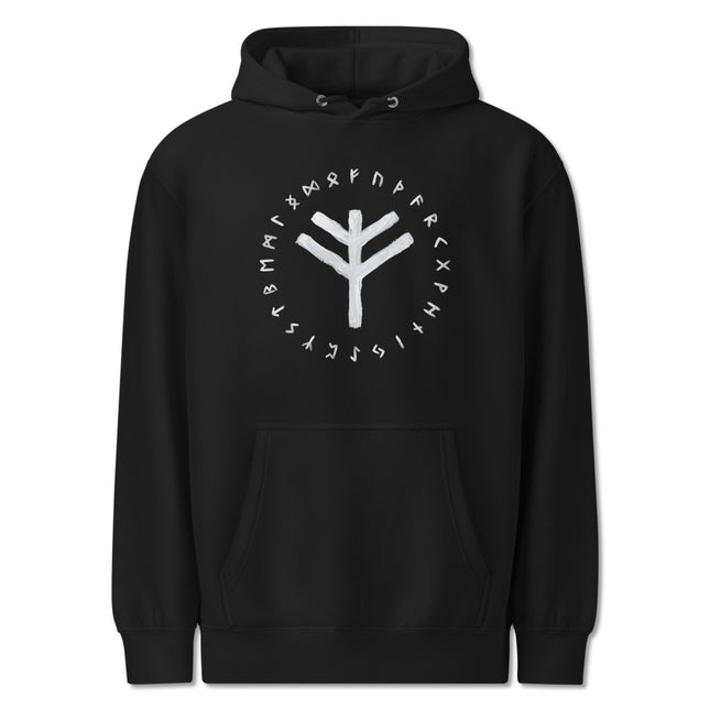 Norse Fehu Wealth Bind Rune Hoodie | Elder Futhark Runes Pullover Hoodie