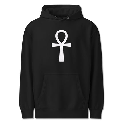 Simple Ankh symbol graphic printed on an ancient Egyptian themed pullover hoodie.