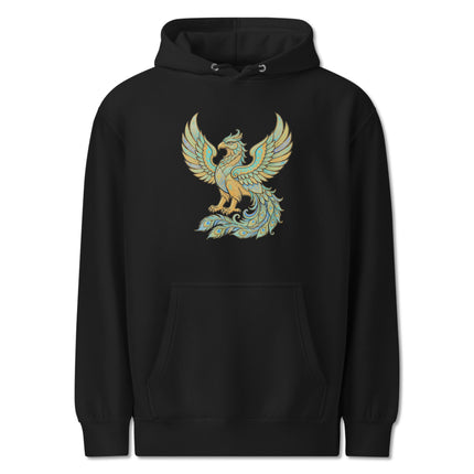 Homa Bird Hoodie | Persian Mythology Phoenix Gold Teal Graphic Pullover Hoodie