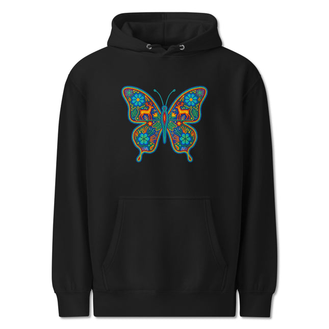 Huichol Butterfly Hoodie | Colorful Mexican Folk Art Indigenous Pullover Hoodie