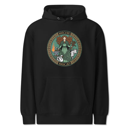 Brigid Celtic Goddess design on a unisex pullover hoodie featuring Irish mythology art.