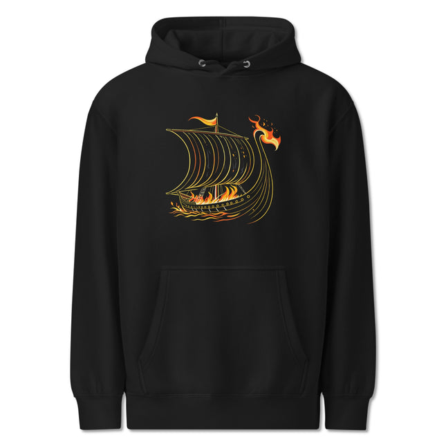 Burning Viking Ship Graphic Hoodie | Norse Funeral Longship Unisex Pullover
