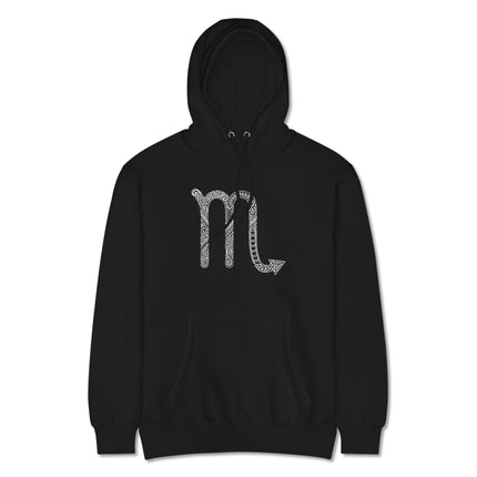 Astrology tribal hoodie featuring the Scorpio zodiac symbol graphic print on fleece pullover.