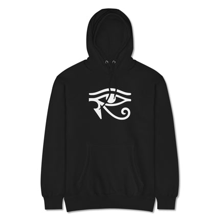 Eye of Horus symbol graphic on a unisex ancient Egyptian mythology hoodie pullover.