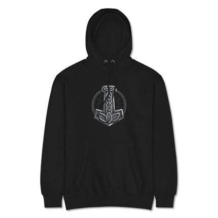 Viking Mjolnir hammer graphic print on a comfortable fleece pullover hoodie.