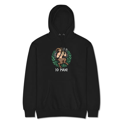 Satyr panpipes and faun motif print on a unisex Greek mythology hoodie pullover.