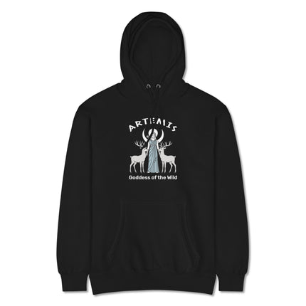 Artemis Goddess of the Wild hoodie featuring moon deer and mythological art print.