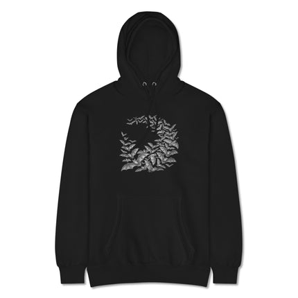 Unisex gothic pullover hoodie featuring a circular bat swarm graphic print.
