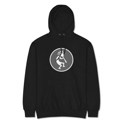 Native American Kokopelli hoodie with flute player graphic pullover sweatshirt design.