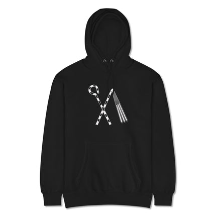 Unisex fleece hoodie featuring ancient Egyptian Pharaoh Osiris crook and flail symbols.