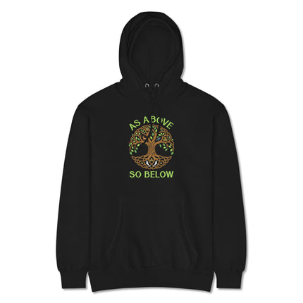 As Above So Below Tree of Life hoodie featuring spiritual Celtic knot designs.