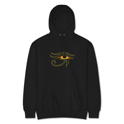 Ancient Egyptian Eye of Ra symbol graphic printed on a pullover hoodie sweatshirt.