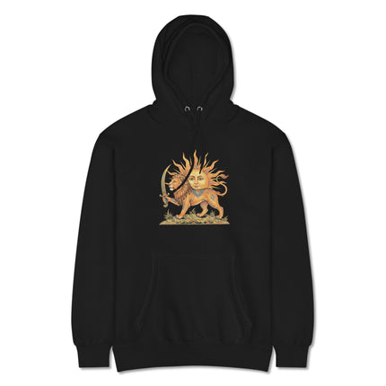 Lion & Sun Persian Symbol Hoodie | Iranian Heritage Graphic Pullover Hoodie