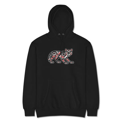 Cougar Spirit formline design hoodie featuring Pacific Northwest Indigenous art.