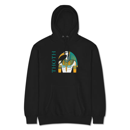 Thoth Ancient Egyptian god graphic printed on a unisex pullover fleece hoodie.