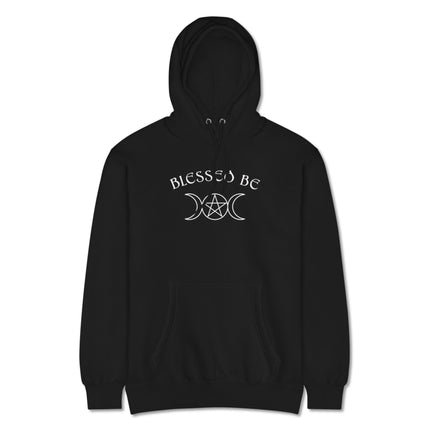 Blessed Be wiccan hoodie featuring a triple moon and pentagram design.