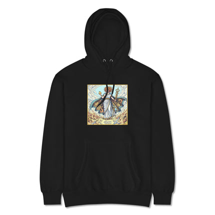 Eris Goddess of Discord hoodie featuring Greek mythology and golden apple motif print.
