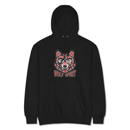 Haida art wolf spirit tribal design hoodie, Pacific Northwest style pullover.