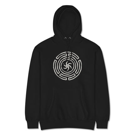 Hekate's Wheel Strophalos graphic on a black pagan goddess pullover hoodie.