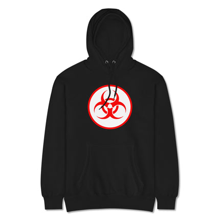 Red Biohazard Symbol Unisex Hoodie | Danger Warning Graphic Pullover Fleece