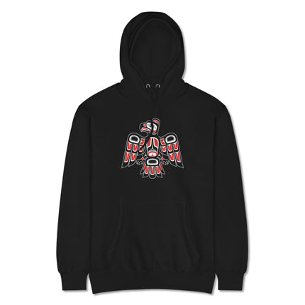 Pacific NW formline art hoodie featuring a Thunderbird and eagle design print.