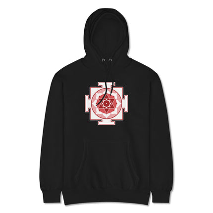 Sacred geometry Kamala Yantra symbol printed on a comfortable Hindu goddess pullover hoodie.