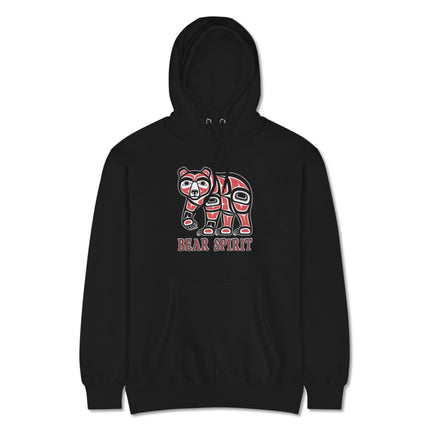 Bear Spirit Formline Art pullover hoodie with indigenous Native American design.