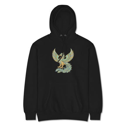 Homa Bird Hoodie | Persian Mythology Phoenix Gold Teal Graphic Pullover Hoodie