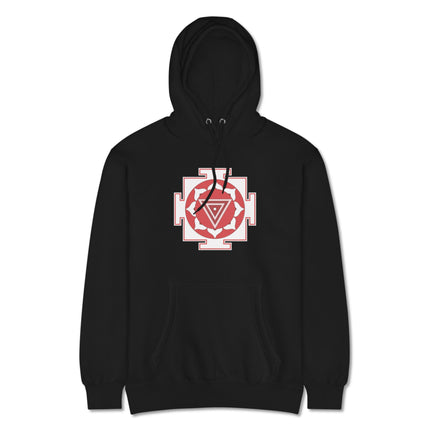 Kali Yantra sacred geometry symbol printed pullover hoodie for Hindu spiritual wear.