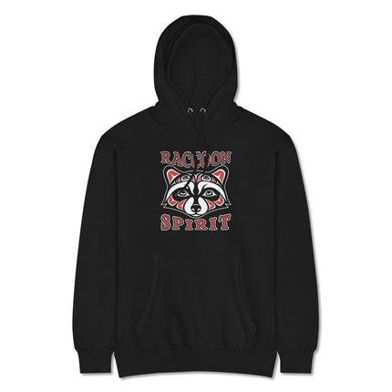 Tribal raccoon spirit graphic pullover hoodie featuring indigenous animal art print.
