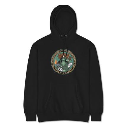 Brigid Celtic Goddess hoodie featuring intricate Irish mythology artwork print on a unisex pullover.