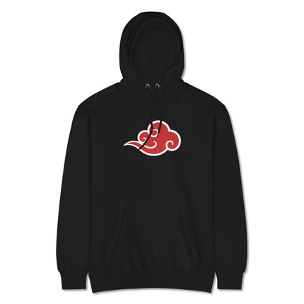 Red auspicious cloud hoodie with Chinese good fortune pattern.