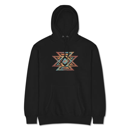 Southwestern tribal butterfly symbol hoodie featuring Native American art design.