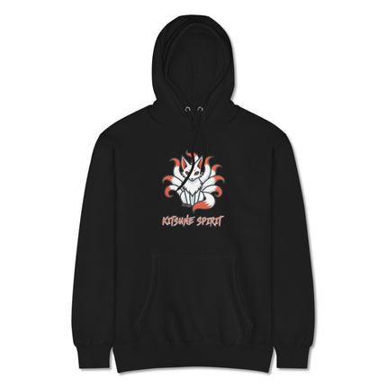 Kitsune nine-tailed fox hoodie featuring Japanese folklore spirit art print pullover.